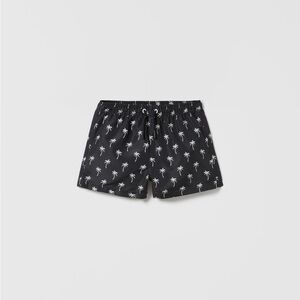 Zara Black Palm Tree Print Swim Trunks
